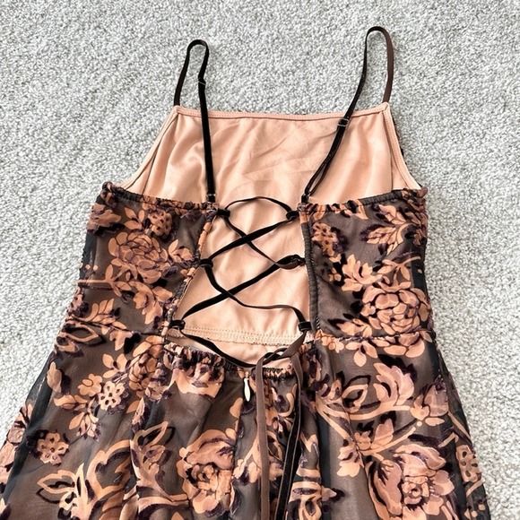 Dress Forum‎ Velvet Burnout Dress Small Y2K Whimsy Goth Black Beige Midi - Picture 10 of 10